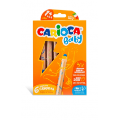 ✅ Carioca Baby 1+ 3In1 Pack de 6 crayons - Crayon cire et aquarelle en un - Corps extra large - Aquarelle - Tail en stock