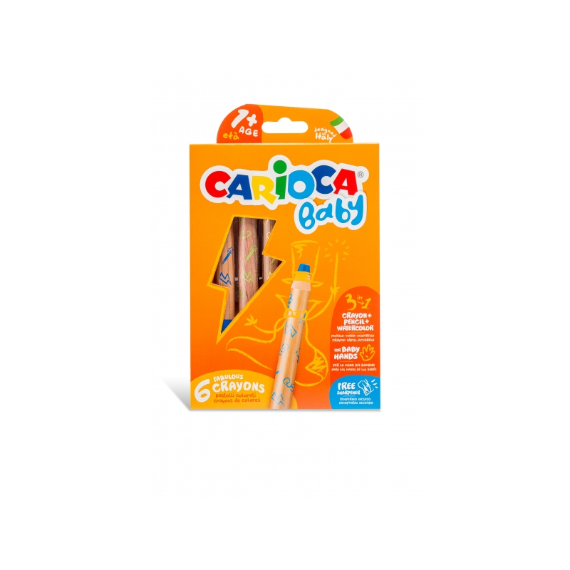 Crayons cire aquarelle 3en1 - Carioca Baby - Pack 6 couleurs

