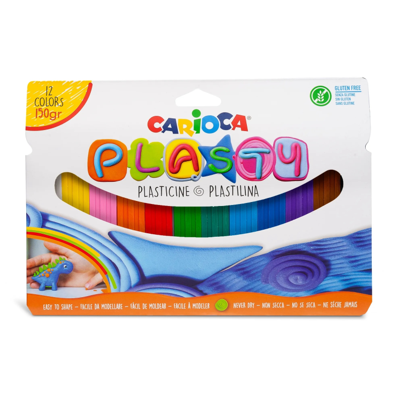 Carioca Plasty Pack de 12 pâtes à modeler assorties - Facile à utiliser - Ne sèche pas - Réutilisable - Couleurs vives et