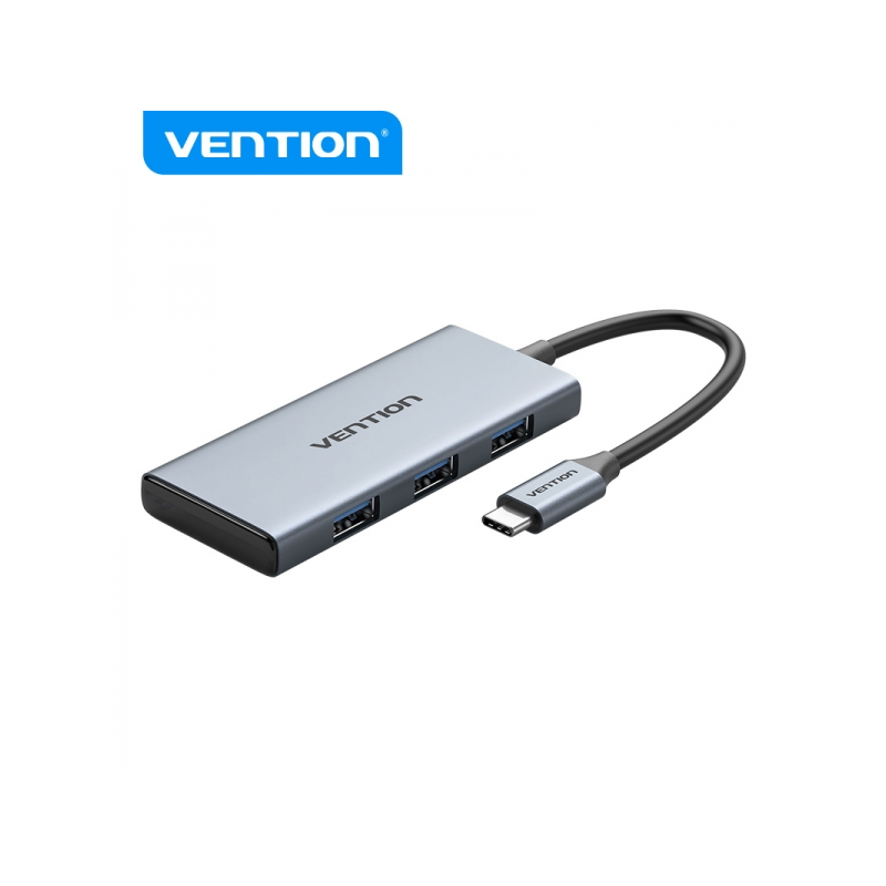 Station d'accueil Vention 6 en 1 USB-C vers HDMI Lecteur 4K/3xUSB 3.0/SD/MicroSD - 0,15m - Couleur Gris