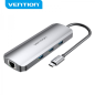 Vention Station d'accueil 9 en 1 USB-C vers HDMI 4K/3xUSB3.0/RJ45/Lecteur SD/MicroSD/Jack Audio/PD100W - 0,15m - Couleur Gris