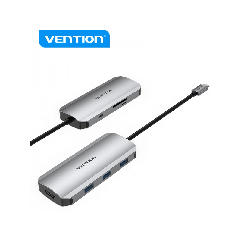 Station d'accueil USB-C 7 en 1 Vention HDMI 4K Gris 0,15m Station d'accueil USB-C 7 en 1 Vention HDMI 4K Gris 0,15m