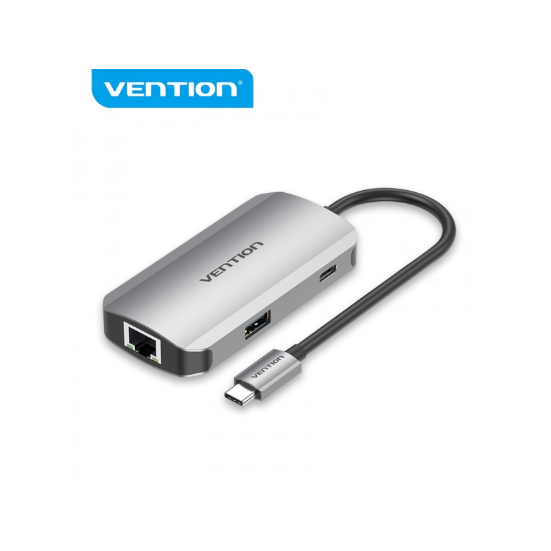 Lecteur de Carte Vention HUB 6 en 1 USB-C vers 3xUSB3.0/SD/MicroSD/PD100W - 0,15m - Couleur Gris