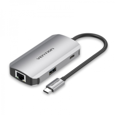 Lecteur de Carte Vention HUB 6 en 1 USB-C vers 3xUSB3.0/SD/MicroSD/PD100W - 0,15m - Couleur Gris