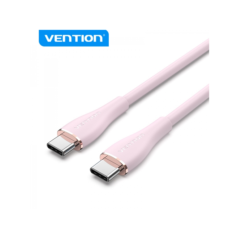 Câble Vention USB-C Mâle vers USB-C Mâle - 1m - 5A 100W 480Mbps - Couleur Silicone Rose