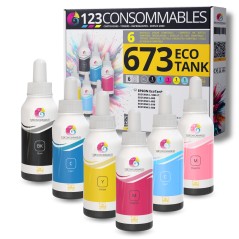 ✅ Pack compatible avec EPSON 673 ECOTANK, 6 bouteilles d'encre couleur pack en stock