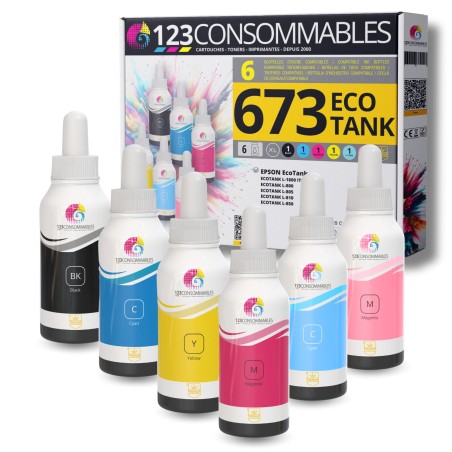 ✅ Pack compatible avec EPSON 673 ECOTANK, 6 bouteilles d'encre couleur pack en stock