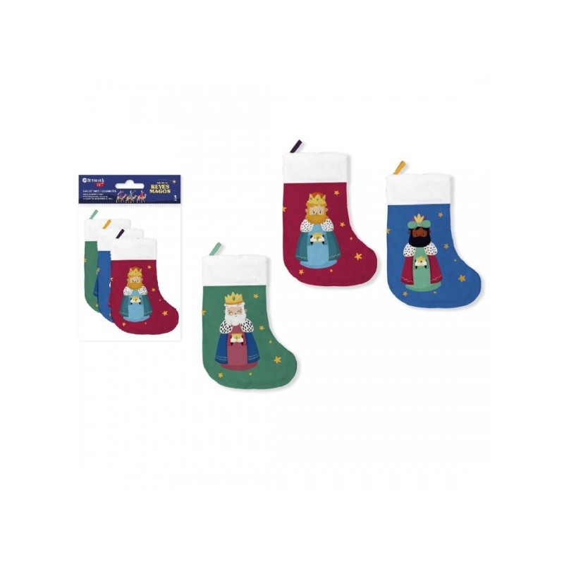 Bismark Lot de 3 chaussettes décoratives Trois Rois Mages – Avec ruban à suspendre