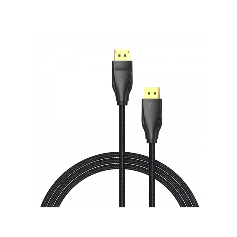 Câble Vention DisplayPort 1.4 8K DP Coton Tressé - 1,5m - Couleur Noir