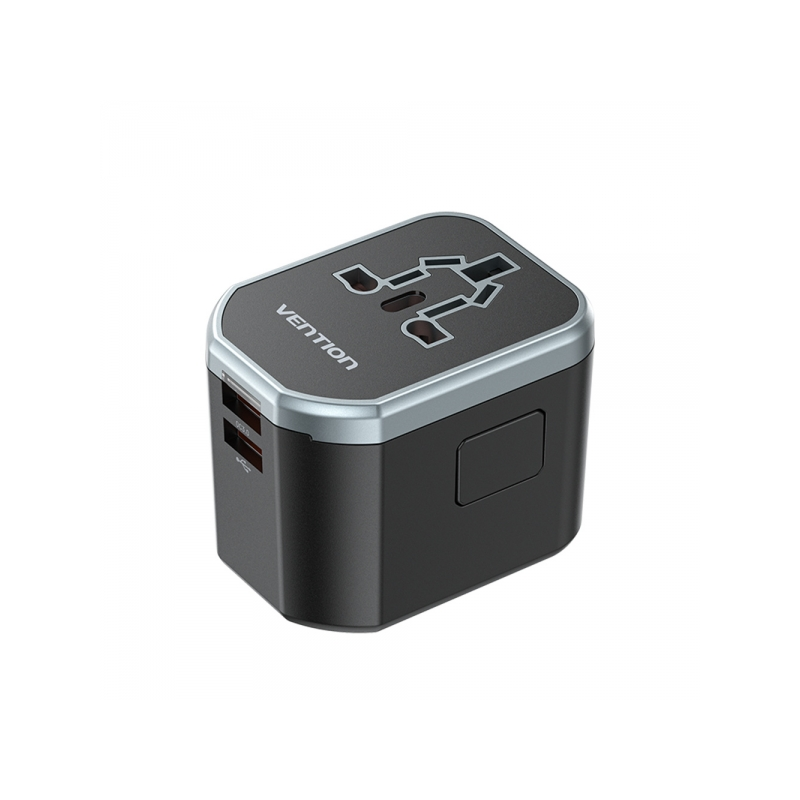 Chargeur de voyage universel Vention - 1xUSB-C vers 2xUSB - 20W - Noir