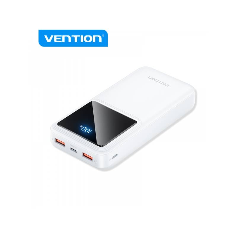 Batterie Vention Powerbank 20000mAh 22,5W USB (C+A+A) avec écran LED - Couleur blanche