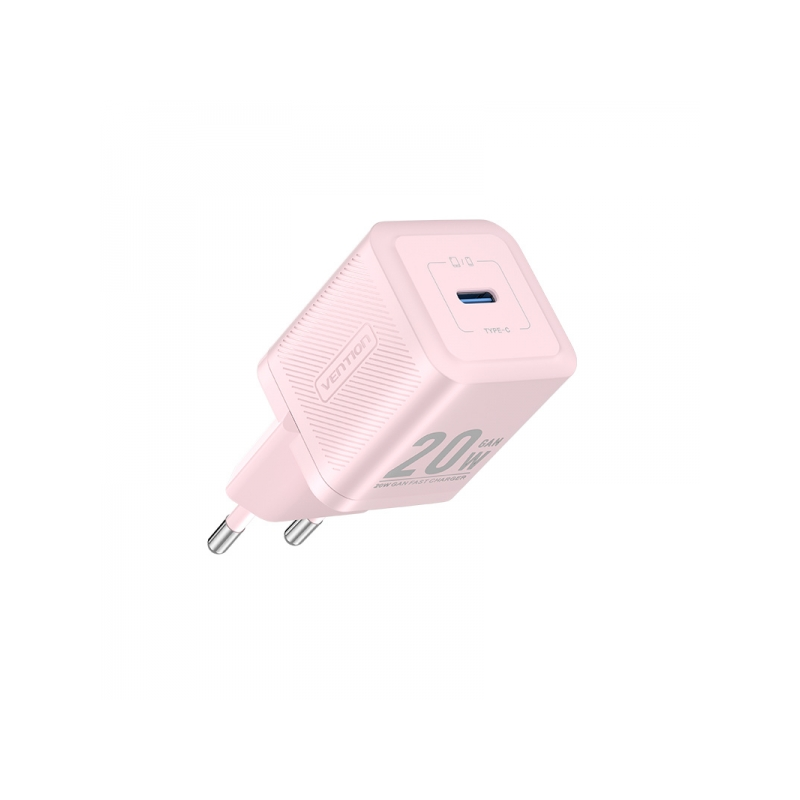 Chargeur Mural Vention GaN USB-C 20W - Chargement Rapide UE - Couleur Rose
