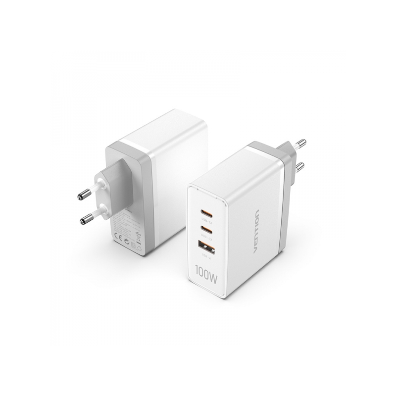 Chargeur mural Vention GaN 2xUSB-C vers 1xUSB 100W - Noir