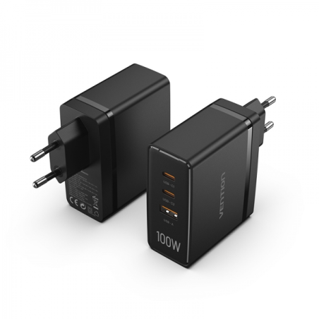 ✅ Chargeur mural Vention GaN 2xUSB-C vers 1xUSB 100W - Couleur noire couleur Noir en stock