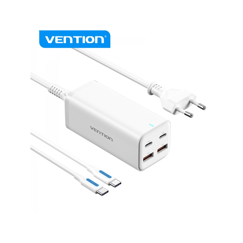 Chargeur GaN de bureau Vention 4 ports FBSBG-EU PD100W avec kit de câbles - EU - Couleur blanche