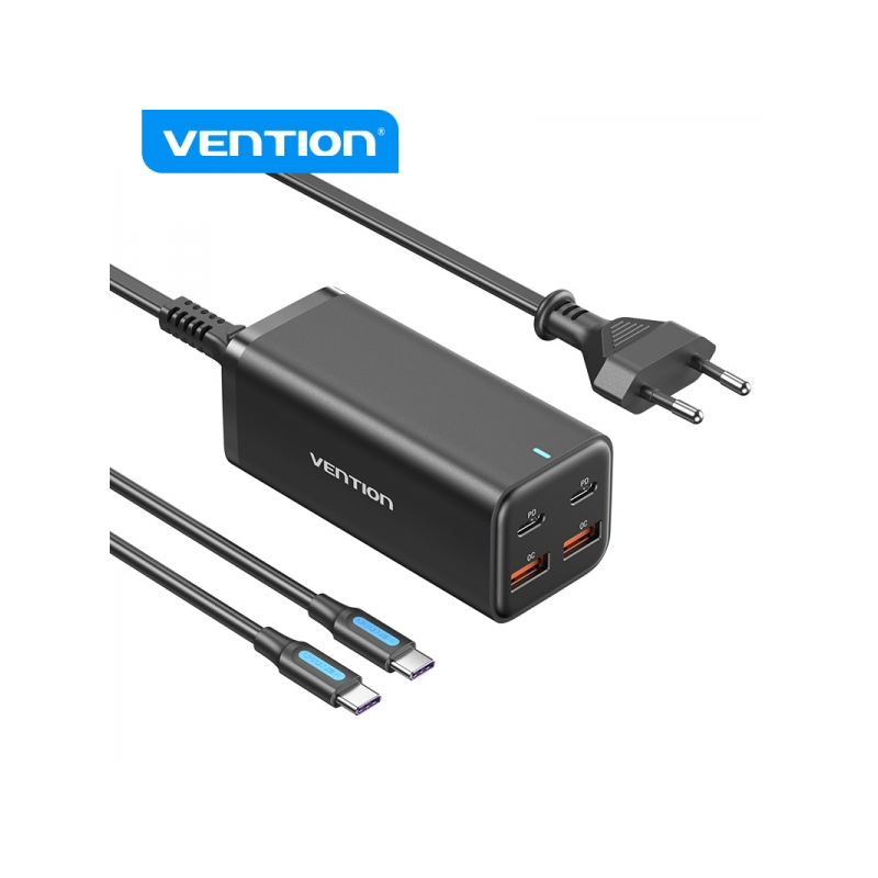 Kit de câbles PD100W pour chargeur GaN portable Vention 4 ports - UE - Couleur noire