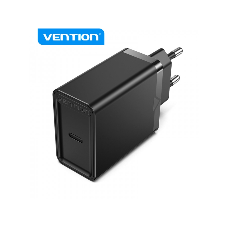 Chargeur Mural Vention USB-C 3A PD20W - Chargement Rapide - Couleur Noir