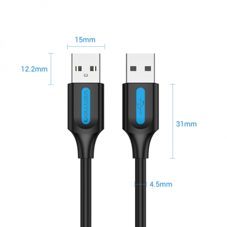 Câble USB 2.0 mâle vers USB mâle Vention - 0,25 m - Noir
