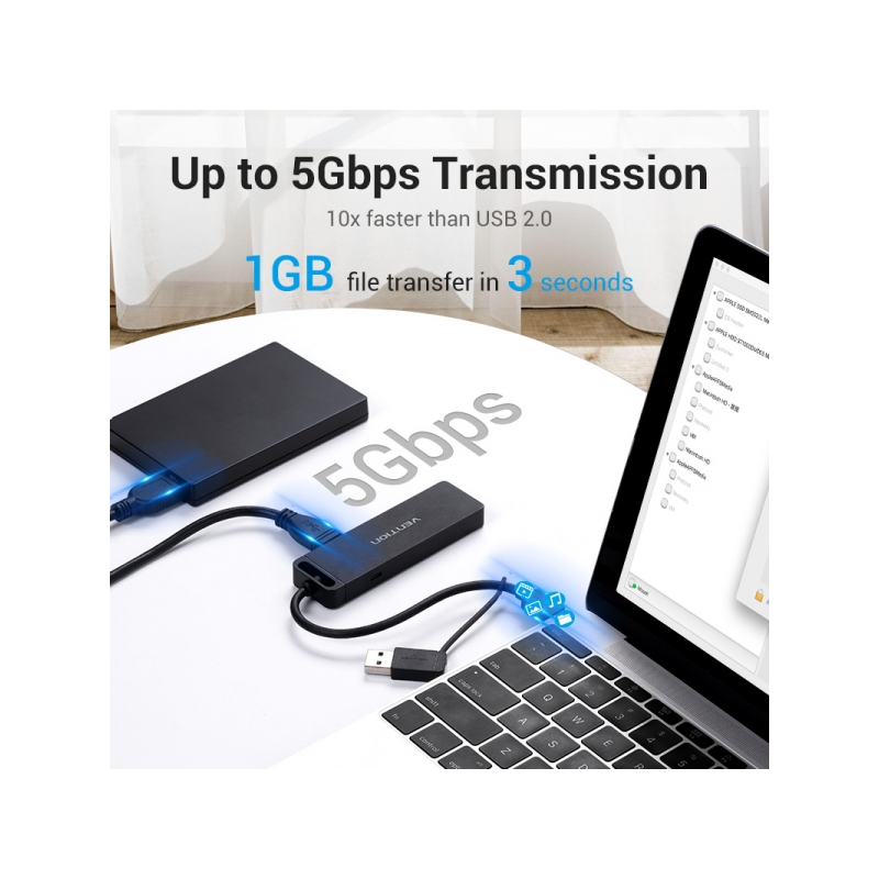 Vention HUB 6 en 1 USB 3.0 vers USB3.0x3/TF/SD/Micro-B - 0,15m - Noir
