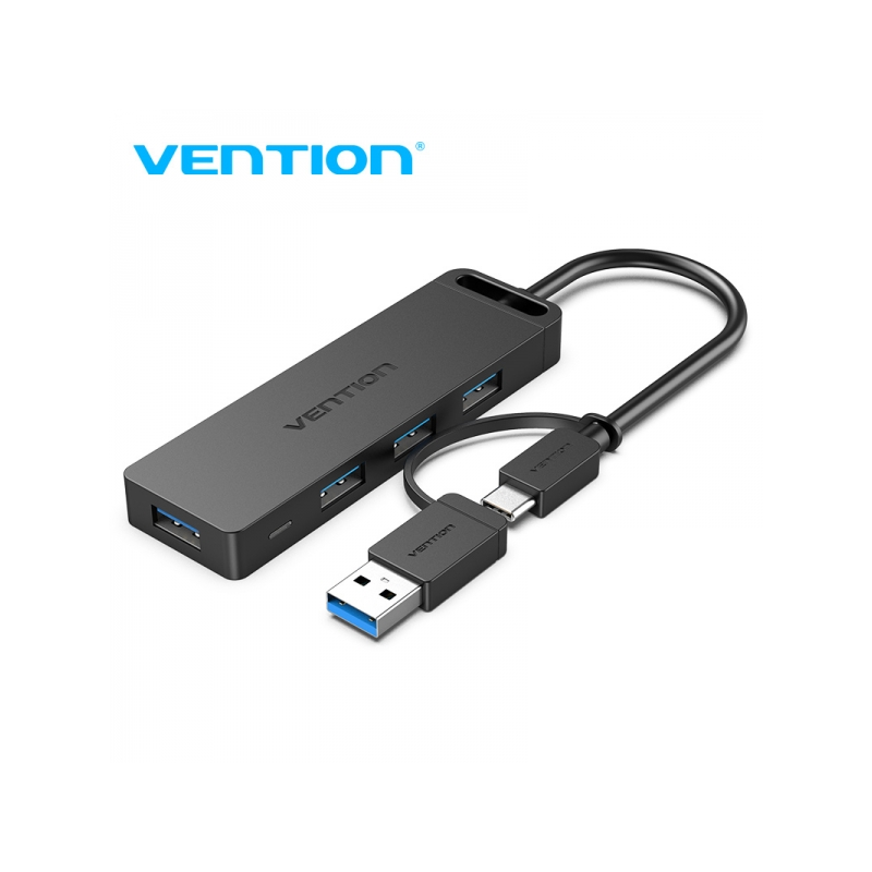 Vention HUB 5 en 1 USB 3.0 et USB-C vers 4xUSB/USB-C PD - 0,15m - Couleur Noir