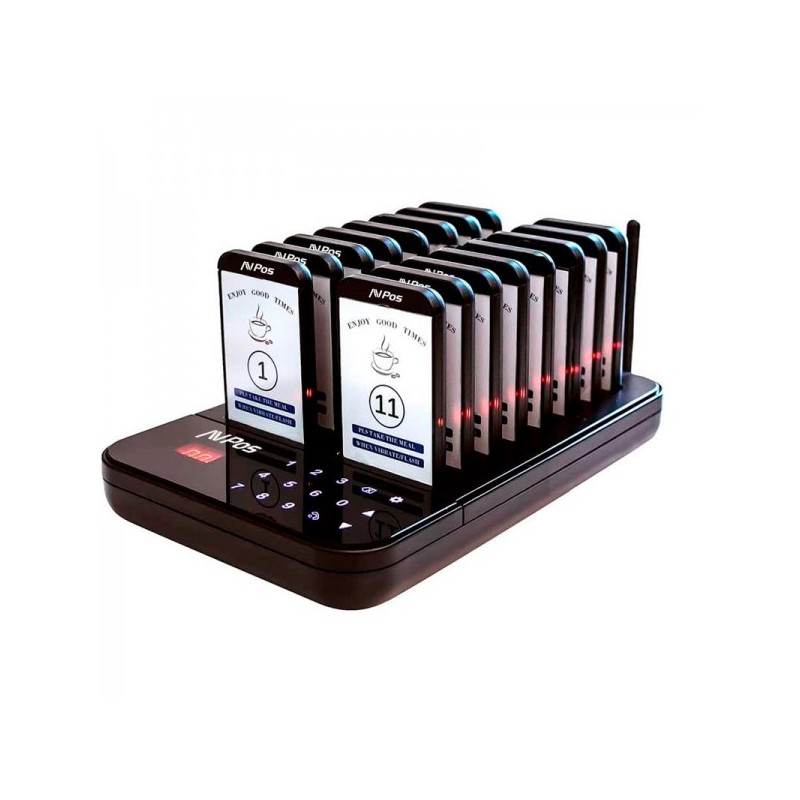 AVPos AVP-AC-T16 Alerte client - Base de chargement - 16 unités - Portée 350/500 m - 200 Mah - Couleur noire