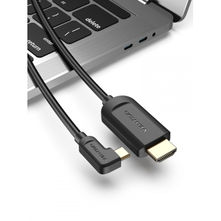 Câble USB-C Mâle vers HDMI 2.0 Mâle à Angle Droit Vention - 1,5 m - Noir