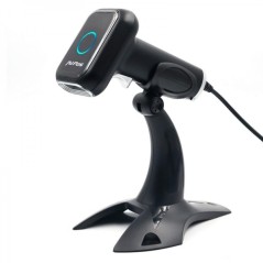 lecteur code-barres noir sur socle