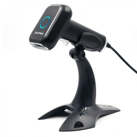 lecteur code-barres noir sur socle