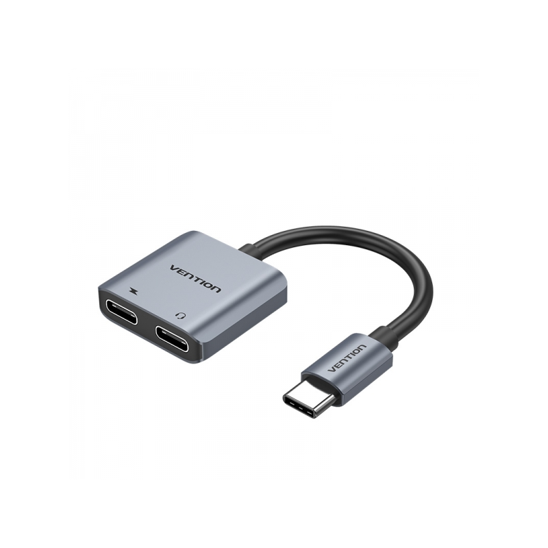 Convertisseur USB-C mâle vers 2x USB-C femelle Vention (audio et chargement) - Couleur grise