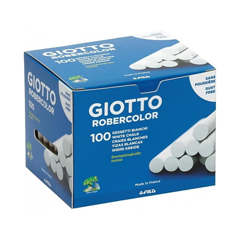 Giotto Robercolor Pack de 100 craies rondes - Testées dermatologiquement - Compactes et durables - Couleur blanche