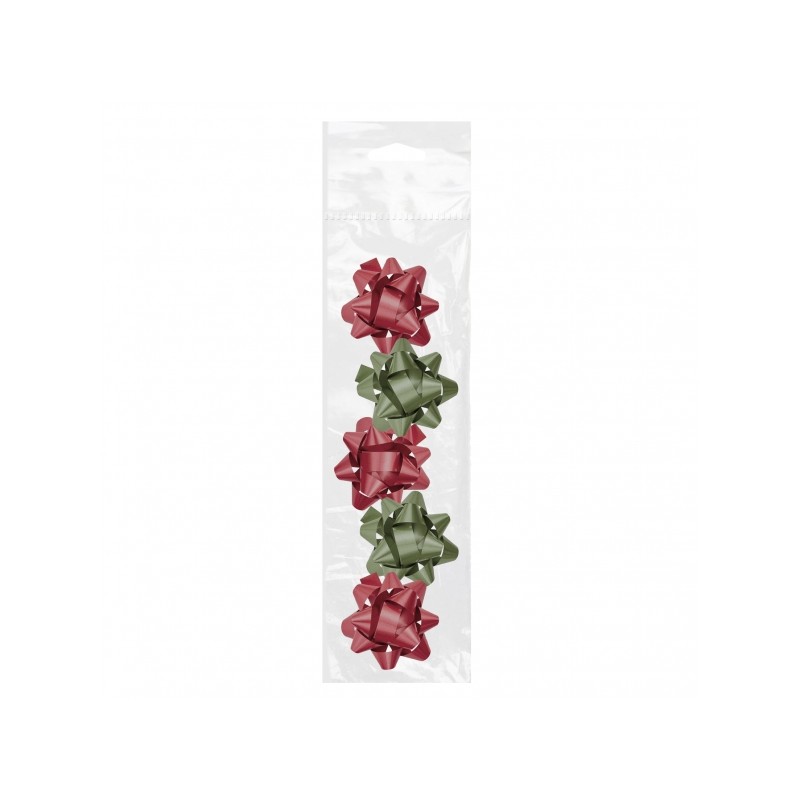 Dohe Chic Pack de 5 Noeuds Cadeaux - Forme Étoile - Taille 5,6 cm - Coloris Rouge et Vert