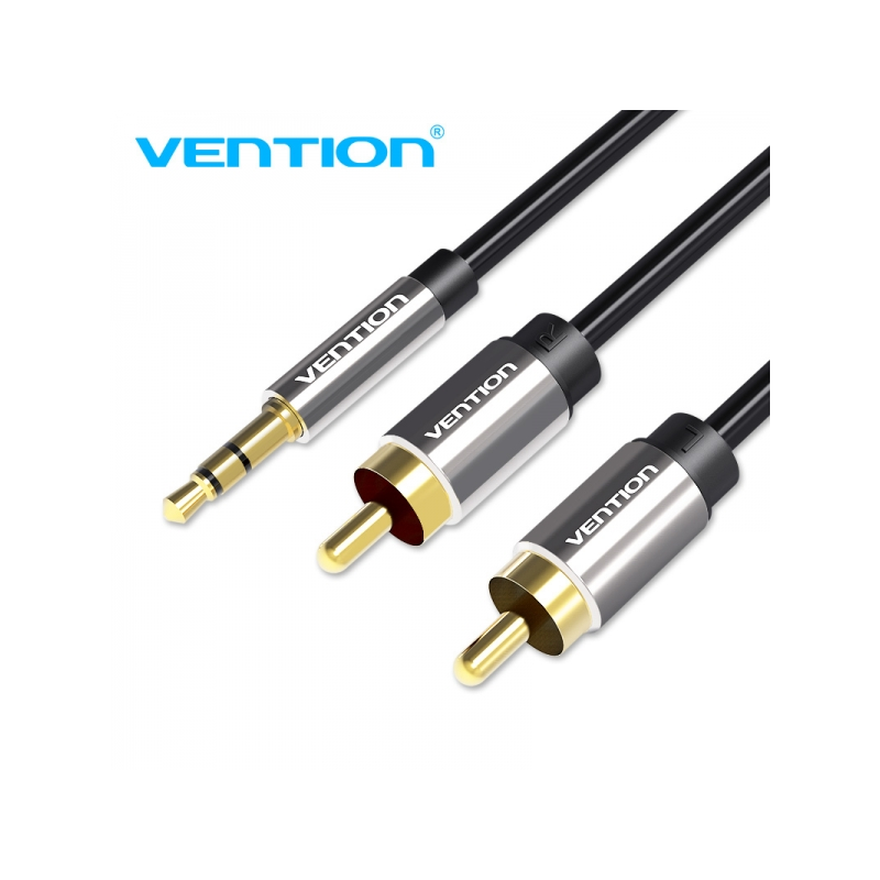 Vention Câble Stéréo Jack 3.5 Mâle vers 2x RCA Mâle BCFBI - 5m - Couleur Noir