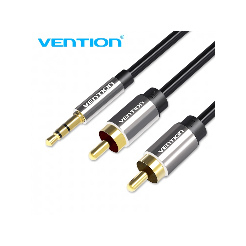 Câble Stéréo Vention Jack 3.5 Mâle vers 2x RCA Mâle - 3m - Couleur Noir