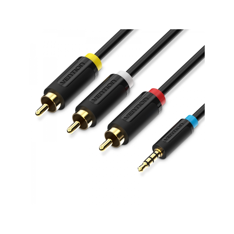 Vention Câble Stéréo Jack 3.5 Mâle vers 3x RCA Mâle - 1.5m - Couleur Noir