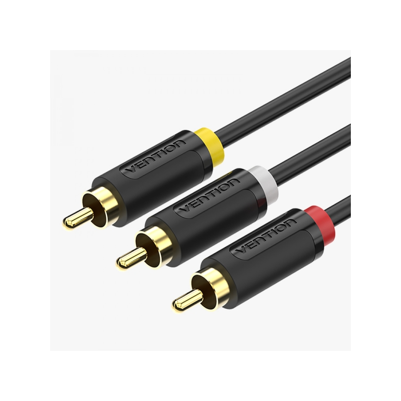 Câble Stéréo Vention 3x RCA Mâle vers 3x RCA Mâle - 2m - Couleur Noir