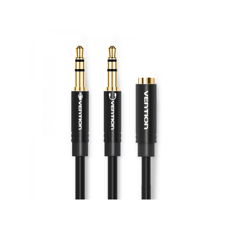 Câble Stéréo Vention 2x Jack 3.5 Mâle vers Jack 3.5 Femelle - 0.3m - Couleur Noir