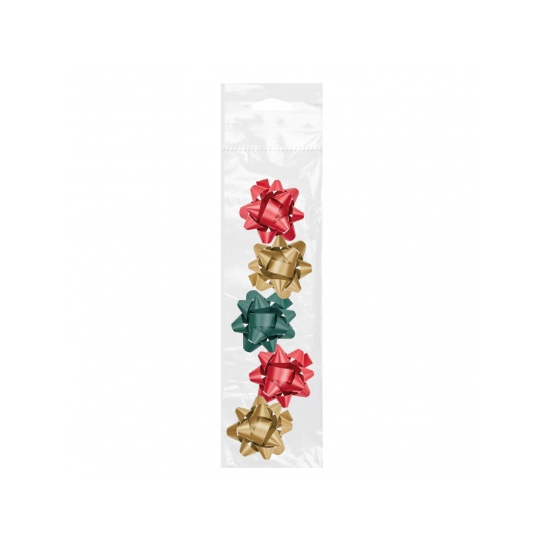 Dohe Chic Pack de 5 Noeuds Cadeaux - Forme Étoile - Taille 5,6 cm - Couleurs Rouge, Vert et Or