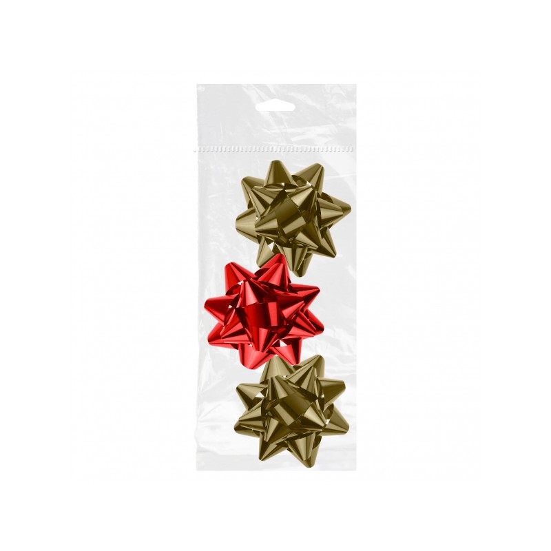 Dohe Shiny Pack de 3 Noeuds Cadeaux - Forme Étoile - Taille 8 cm - Couleurs Rouge et Or