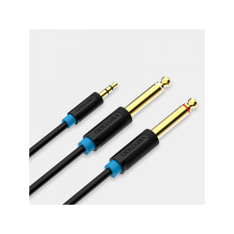 Câble Stéréo Vention Jack 3.5 Mâle vers 2x Jack 6.5 Mâle - 5m - Couleur Noir