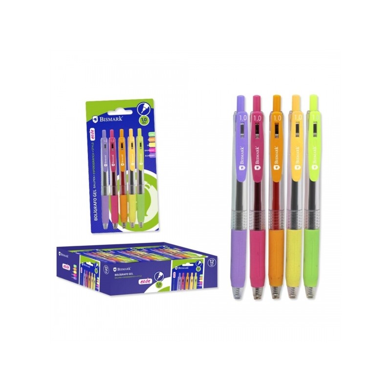 Stylos gel rétractables Bismark 1,0 mm - Pack de 5 fluo