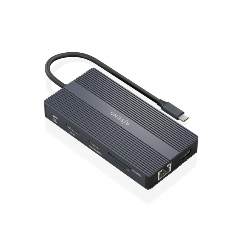 Convertisseur USB-C Aisens 12 en 1 - Boîtier en aluminium - Léger et portable - Connexion à 3 écrans - Power Delivery 100W