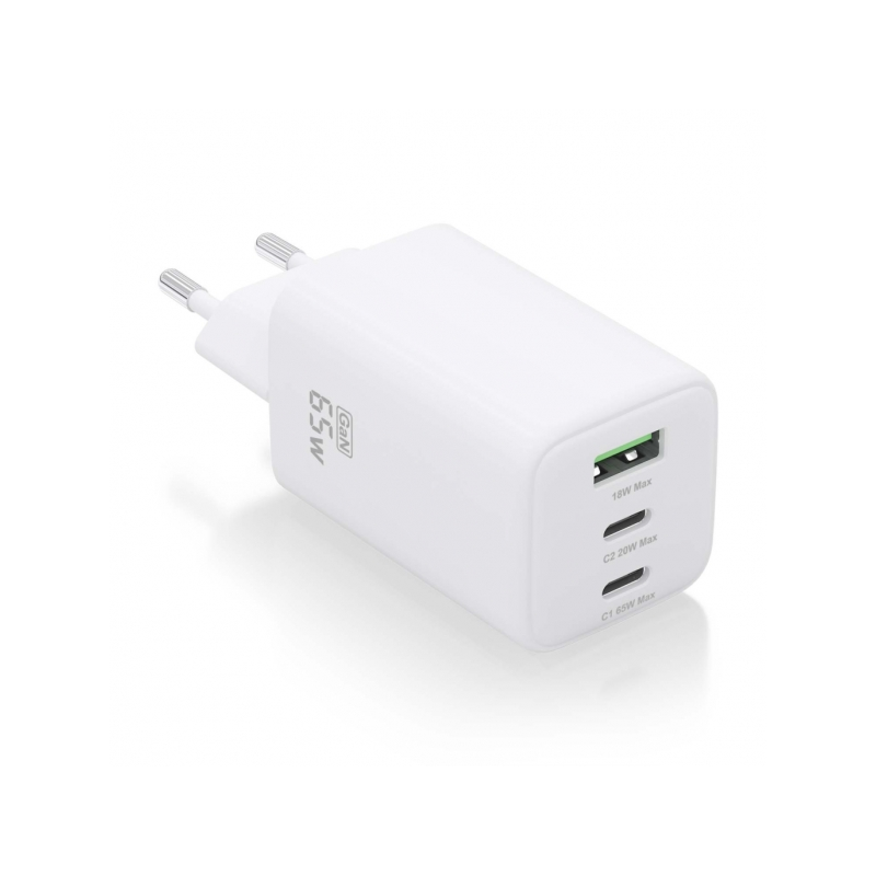 Chargeur Aisens Gan USB-C 65W - Haute efficacité énergétique - Technologie AI - Chargement rapide et sûr - 3 ports USB