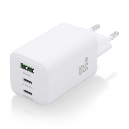 Chargeur Aisens Gan USB-C 65W - Haute efficacité énergétique - Technologie AI - Chargement rapide et sûr - 3 ports USB