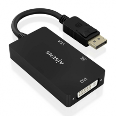 Aisens Convertisseur MST/SST Displayport vers DVI/HDMI/VGA 3 en 1 - Connecteur DP mâle - Sorties HDMI 4K @ 60 Hz, DVI et VGA