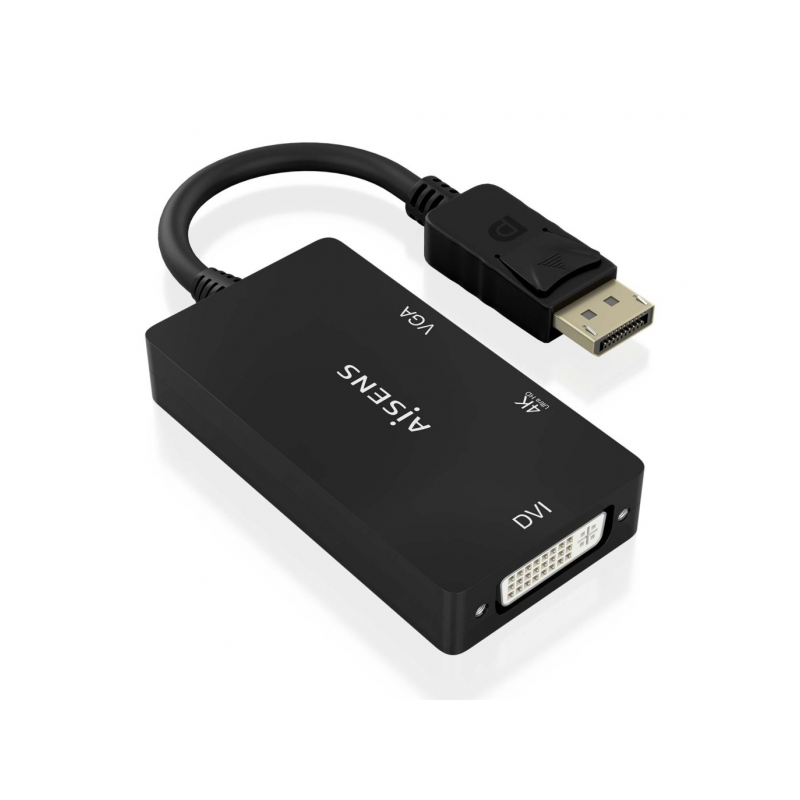Aisens Convertisseur MST/SST Displayport vers DVI/HDMI/VGA 3 en 1 - Connecteur DP mâle - Sorties HDMI 4K @ 60 Hz, DVI et VGA