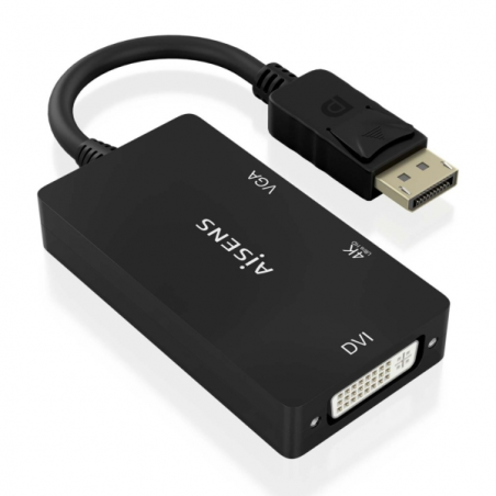 Aisens Convertisseur MST/SST Displayport vers DVI/HDMI/VGA 3 en 1 - Connecteur DP mâle - Sorties HDMI 4K @ 60 Hz, DVI et VGA