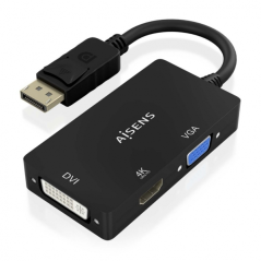 Aisens Convertisseur MST/SST Displayport vers DVI/HDMI/VGA 3 en 1 - Connecteur DP mâle - Sorties HDMI 4K @ 60 Hz, DVI et VGA