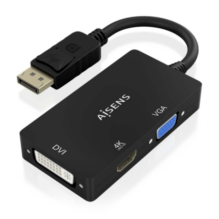 Aisens Convertisseur MST/SST Displayport vers DVI/HDMI/VGA 3 en 1 - Connecteur DP mâle - Sorties HDMI 4K @ 60 Hz, DVI et VGA