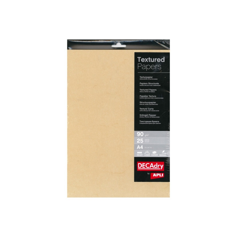 Apli Pack de 25 feuilles de papier texturé Havane - Idéal pour les impressions spéciales - Compatible jet d'encre, laser et