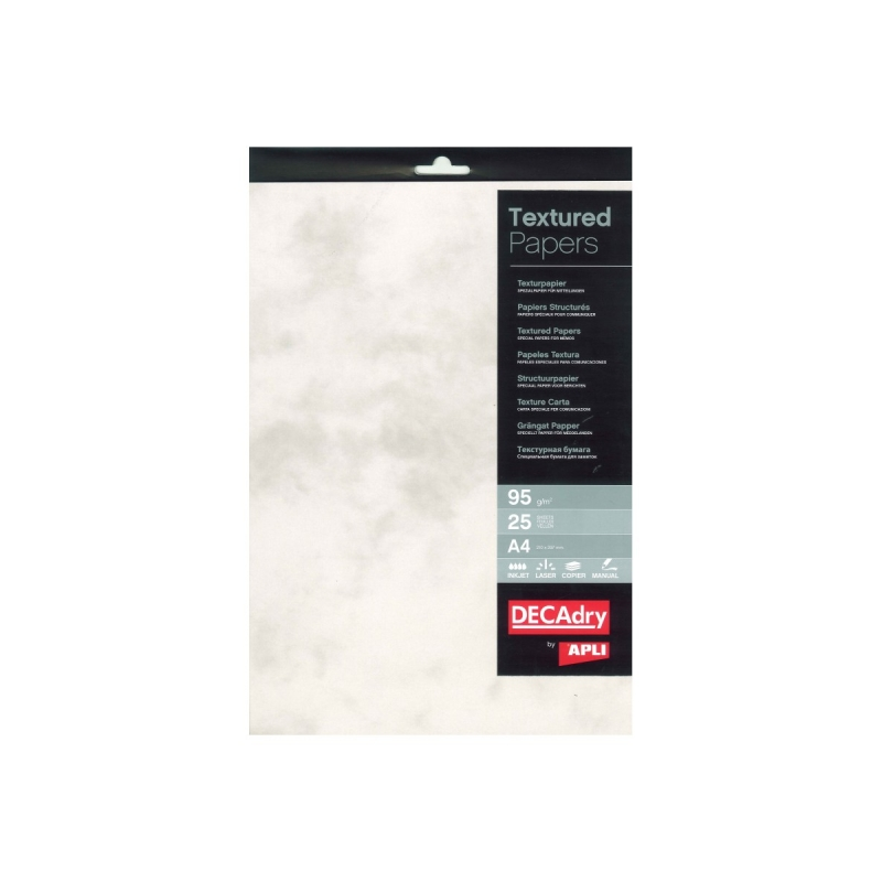 Apli Pack de 25 feuilles de papier texture marbré - Idéal pour les impressions spéciales - Compatible avec les imprimantes jet